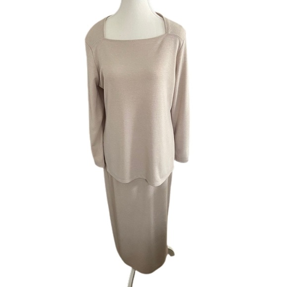 Worthington Knits 2 Piece Skirt Set Beige Long Sleeve with Maxi Skirt Size M - Picture 1 of 16